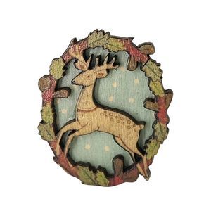 Handcrafted Wooden Shadow Box Deer Brooch Pin